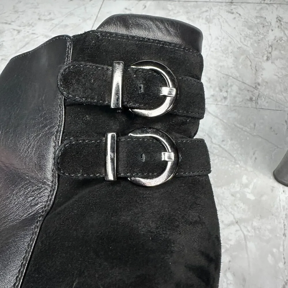Aquatalia Italian Leather Ankle Boots Roma Black Double Buckle